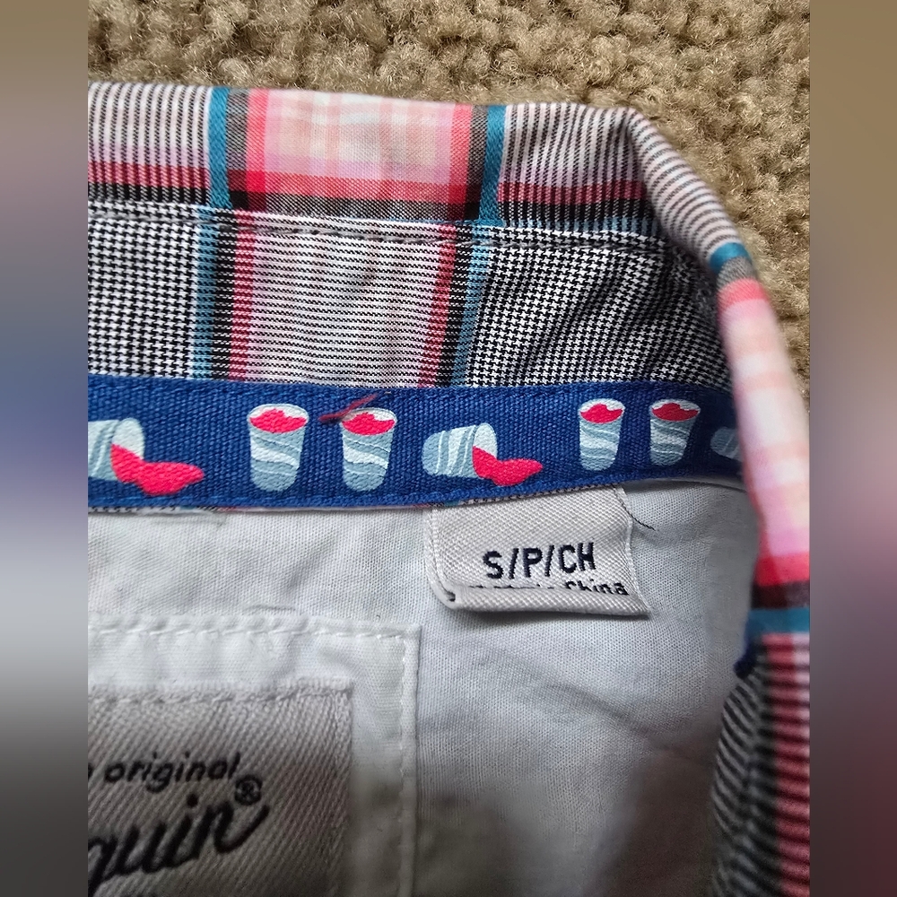 Penguin Men's Plaid Short Sleeve Shirt - Gray and Pink Sz. Small - Picture 6 of 10